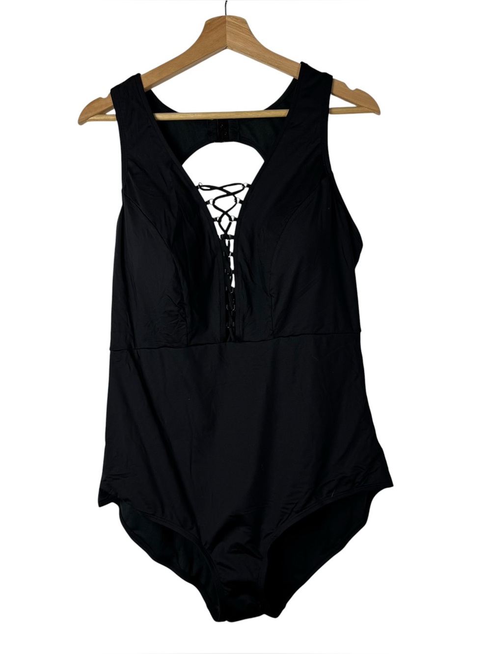 City Chic Black Lace Up Open Back One Piece‎ Swimsuit M/18